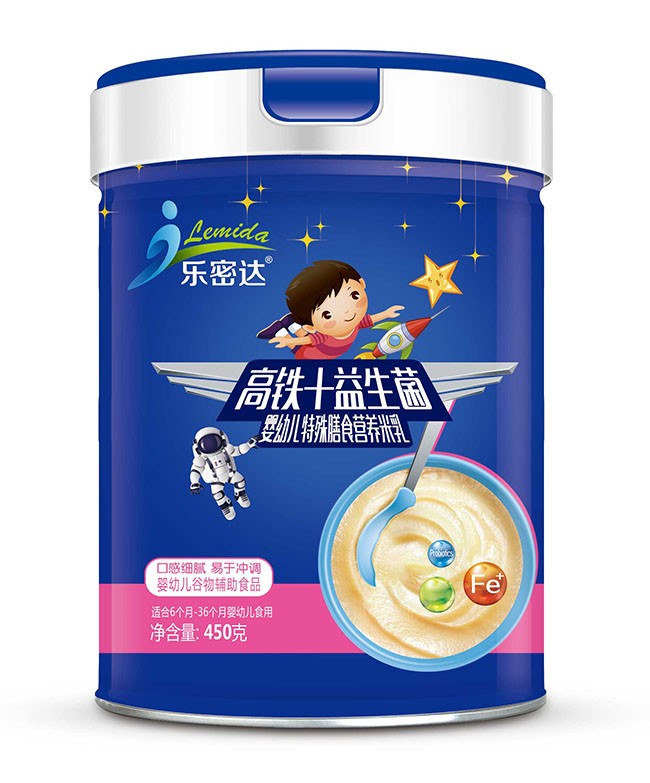樂(yuè)密達  高(gāo)鐵(tiě)+益生(shēng)菌嬰幼兒(ér)特膳米乳  450g