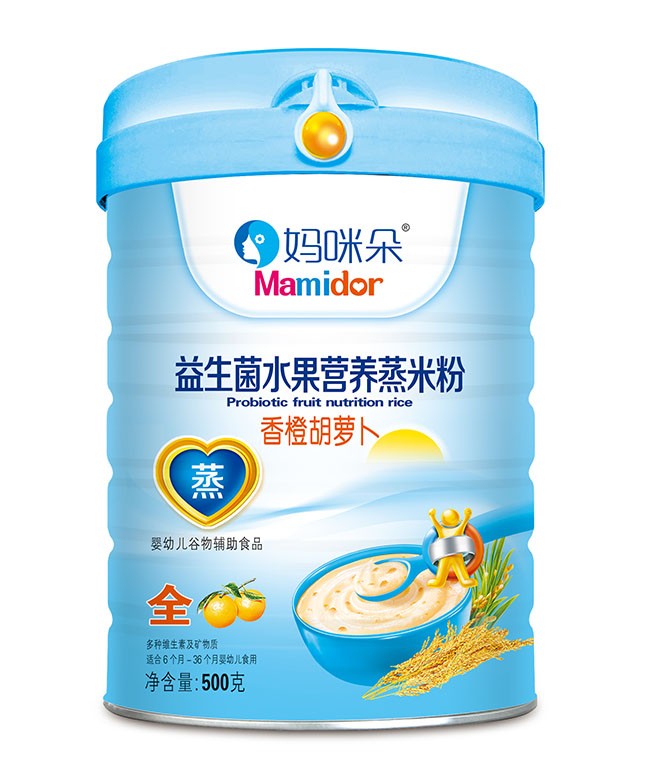 媽(mā)咪朵 香橙胡蘿蔔益生(shēng)菌水(shuǐ)果蒸米粉 500g