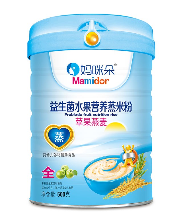 媽(mā)咪朵 蘋果燕麥益生(shēng)菌水(shuǐ)果蒸米粉 500g